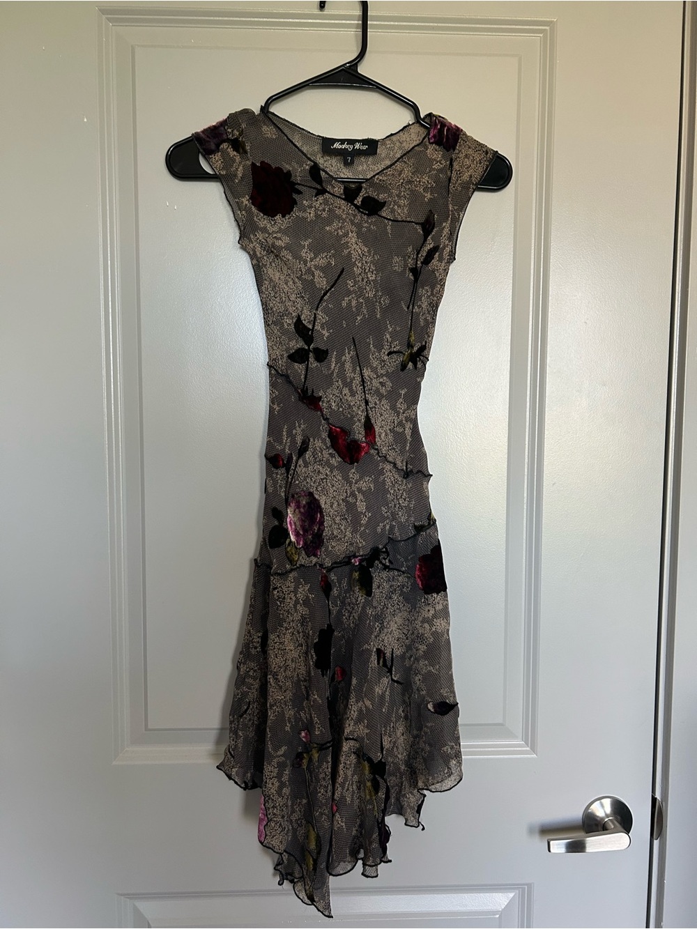 Monkey Wear Girls' Gothic Gray Floral Chiffon Dress with Velvet Accents